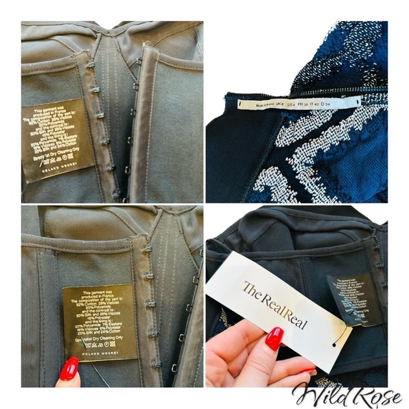 ROLAND MOURET Blue & Black Stretch Bodycon Corset Bustier Mini Dress SZ 4 - Picture 16 of 16